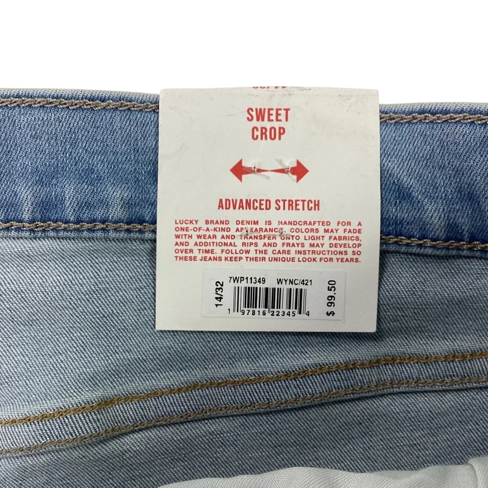 Lucky Brand Sweet Crop Jeans Mid Rise‎ Advanced Stretch Light Wash 14/32 NWT